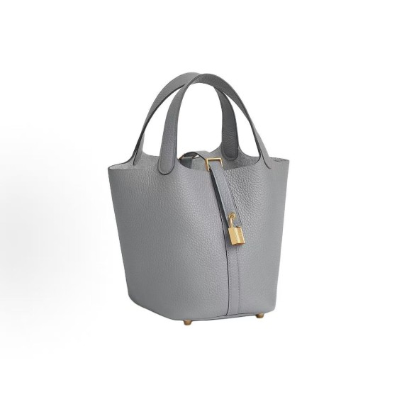 HERMES Picotin Lock 18 Gold Buckle Basket Bucket Bag Handbag 18 Women P0 Gris Pantin Puppet Grey